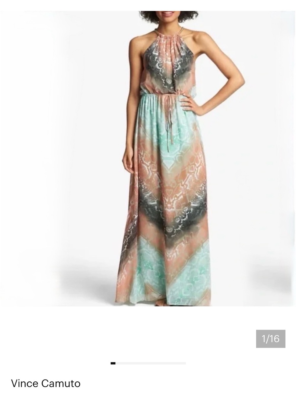 Vince Camuto Mint Coral and Gray Halter Maxi Dress